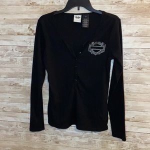 Harley Davidson Black thermal with snap front, jewel detail